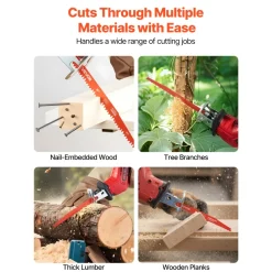 VEVOR Reciprocating Saw Blades, 25 Pack, 6/12 TPI Bi-Metal Reciprocating Saw Blade Set with Universal Shank, Sharp Teeth for Fast and Smooth Cuts, for Wood and Nail-Embedded Wood Demolition, Orange