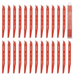 VEVOR Reciprocating Saw Blades, 25 Pack, 6/12 TPI Bi-Metal Reciprocating Saw Blade Set with Universal Shank, Sharp Teeth for Fast and Smooth Cuts, for Wood and Nail-Embedded Wood Demolition, Orange