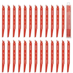 VEVOR Reciprocating Saw Blades, 25 Pack, 6/12 TPI Bi-Metal Reciprocating Saw Blade Set with Universal Shank, Sharp Teeth for Fast and Smooth Cuts, for Wood and Nail-Embedded Wood Demolition, Orange