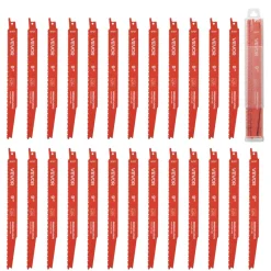 VEVOR Reciprocating Saw Blades, 25 Pack, 6/12 TPI Bi-Metal Reciprocating Saw Blade Set with Universal Shank, Sharp Teeth for Fast and Smooth Cuts, for Wood and Nail-Embedded Wood Demolition, Orange