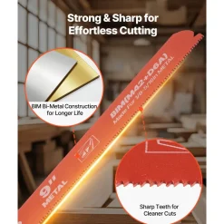 VEVOR Reciprocating Saw Blades, 25 Pack, 14/18 TPI Bi-Metal Reciprocating Saw Blade Set with Universal Shank, Sharp Teeth for Fast and Smooth Cuts, for Cutting 1/8-5/16 inch Medium Metals, Orange