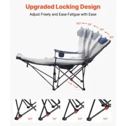 VEVOR Reclining Camping Chair, 4 Adjustable Positions, Portable Folding Lounger for Adults, Mesh Beach Chair with Footrest & Plush Cushion, Supports 220 lbs, Heavy Duty Camp Chairs for Patio, Blue