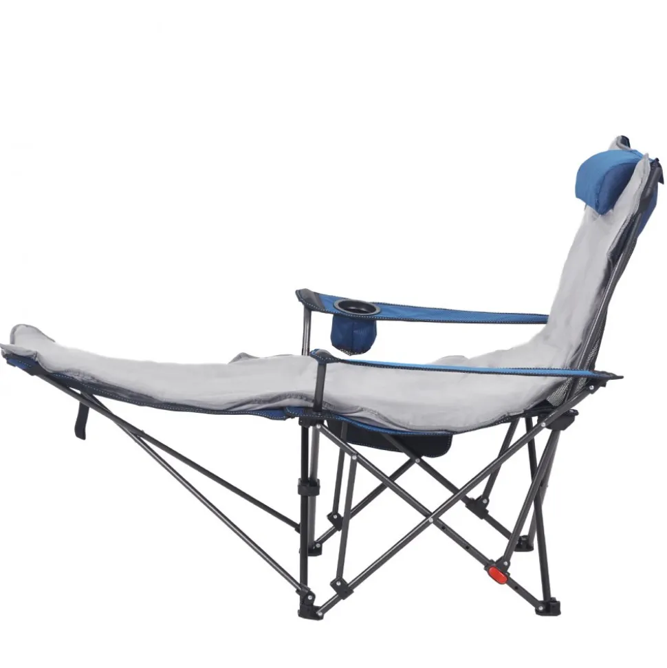 VEVOR Reclining Camping Chair, 4 Adjustable Positions, Portable Folding Lounger for Adults, Mesh Beach Chair with Footrest & Plush Cushion, Supports 220 lbs, Heavy Duty Camp Chairs for Patio, Blue