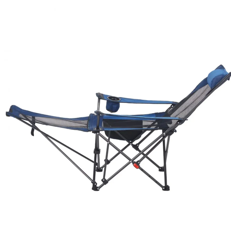VEVOR Reclining Camping Chair, 4 Adjustable Positions, Portable Folding Lounger for Adults, Mesh Beach Chair with Footrest & Plush Cushion, Supports 220 lbs, Heavy Duty Camp Chairs for Patio, Blue