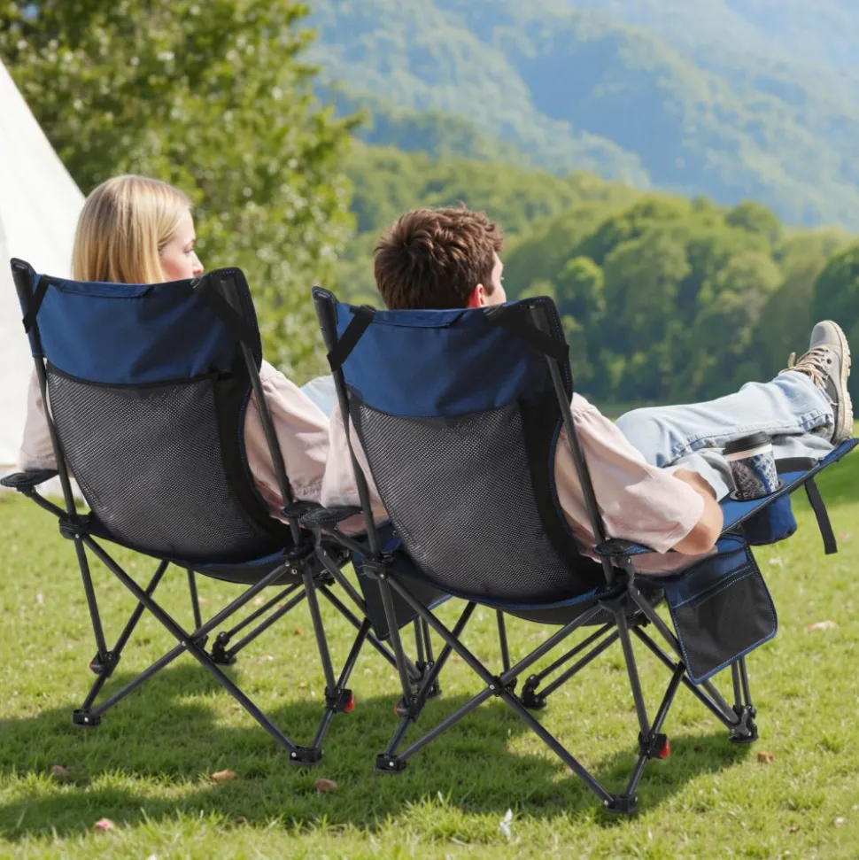 VEVOR Reclining Camping Chair, 4 Adjustable Positions, Portable Folding Lounger for Adults, Mesh Beach Chair with Footrest & Plush Cushion, Supports 220 lbs, Heavy Duty Camp Chairs for Patio, Blue