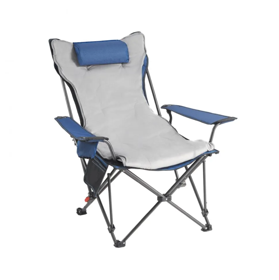 VEVOR Reclining Camping Chair, 4 Adjustable Positions, Portable Folding Lounger for Adults, Mesh Beach Chair with Footrest & Plush Cushion, Supports 220 lbs, Heavy Duty Camp Chairs for Patio, Blue