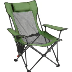 VEVOR Reclining Camping Chair, 4 Adjustable Positions, Portable Folding Lounger for Adults, Mesh Beach Chair with Headrest & Foot Rest, Supports 220 lbs, Heavy Duty Camp Chairs for Patio, Green