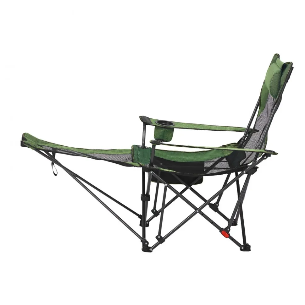 VEVOR Reclining Camping Chair, 4 Adjustable Positions, Portable Folding Lounger for Adults, Mesh Beach Chair with Headrest & Foot Rest, Supports 220 lbs, Heavy Duty Camp Chairs for Patio, Green