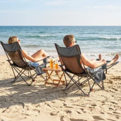 VEVOR Reclining Camping Chair, 4 Adjustable Positions, Portable Folding Lounger for Adults, Mesh Beach Chair with Headrest & Foot Rest, Supports 220 lbs, Heavy Duty Camp Chairs for Patio, Gray