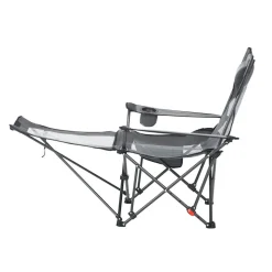 VEVOR Reclining Camping Chair, 4 Adjustable Positions, Portable Folding Lounger for Adults, Mesh Beach Chair with Headrest & Foot Rest, Supports 220 lbs, Heavy Duty Camp Chairs for Patio, Gray