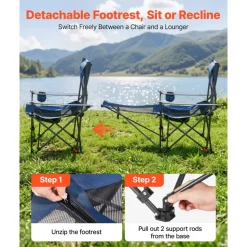 VEVOR Reclining Camping Chair, 4 Adjustable Positions, Portable Folding Lounger for Adults, Mesh Beach Chair with Headrest & Foot Rest, Supports 220 lbs, Heavy Duty Camp Chairs for Patio, Blue