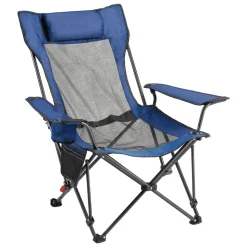 VEVOR Reclining Camping Chair, 4 Adjustable Positions, Portable Folding Lounger for Adults, Mesh Beach Chair with Headrest & Foot Rest, Supports 220 lbs, Heavy Duty Camp Chairs for Patio, Blue