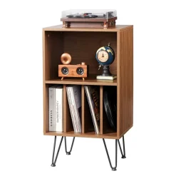 VEVOR Record Player Stand, 3 Tiers Turntable Stand with Record Storage, Vinyl Record Storage Cabinet with Metal Legs for Bedroom, Living Room, Brown