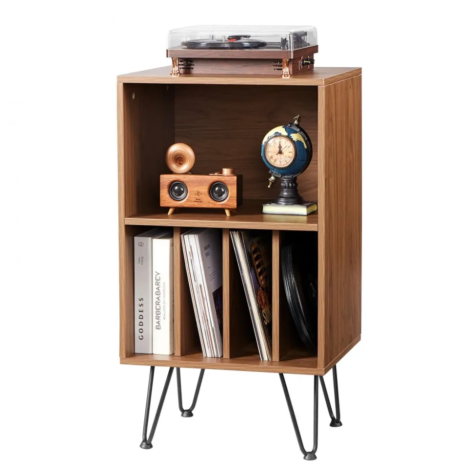 VEVOR Record Player Stand, 3 Tiers Turntable Stand with Record Storage, Vinyl Record Storage Cabinet with Metal Legs for Bedroom, Living Room, Brown