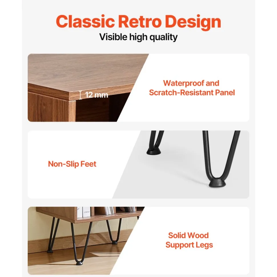 VEVOR Record Player Stand, 3 Tiers Turntable Stand with Record Storage, Vinyl Record Storage Cabinet with Metal Legs for Bedroom, Living Room, Brown