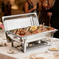 VEVOR Rectangle Chafing Dish, 9 Qt 4 Pack Stainless Steel Chafing Dish, Food Warmer Chafer Complete Set with Hollow Handle, 2 Food Tongs, Lid, Fuel Holder, Chafer Dishes for Banquet Party Wedding