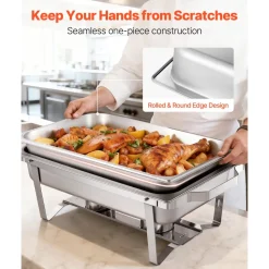 VEVOR Rectangle Chafing Dish, 9 Qt 6 Pack Stainless Steel Chafing Dish, Food Warmer Chafer Complete Set with Hollow Handle, 3 Food Tongs, Lid, Fuel Holder, Chafer Dishes for Banquet Party Wedding