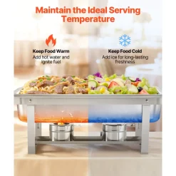 VEVOR Rectangle Chafing Dish, 9 Qt 6 Pack Stainless Steel Chafing Dish, Food Warmer Chafer Complete Set with Hollow Handle, 3 Food Tongs, Lid, Fuel Holder, Chafer Dishes for Banquet Party Wedding
