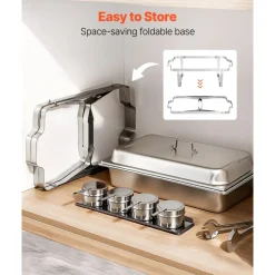 VEVOR Rectangle Chafing Dish, 9 Qt 2 Pack Stainless Steel Chafing Dish, Food Warmer Chafer Complete Set with Hollow Handle, 1 Food Tongs, Lid, Fuel Holder, Chafer Dishes for Banquet Party Wedding