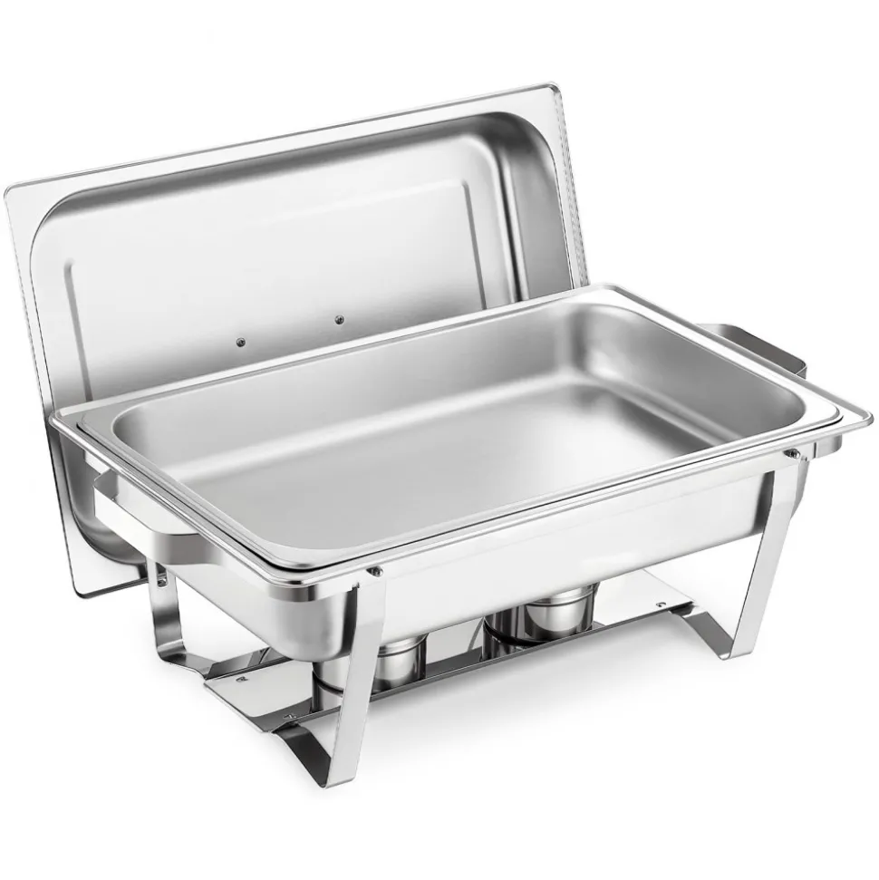 VEVOR Rectangle Chafing Dish, 9 Qt 2 Pack Stainless Steel Chafing Dish, Food Warmer Chafer Complete Set with Hollow Handle, 1 Food Tongs, Lid, Fuel Holder, Chafer Dishes for Banquet Party Wedding