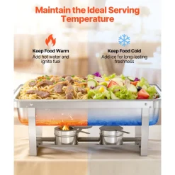 VEVOR Rectangle Chafing Dish, 9 Qt 2 Pack Stainless Steel Chafing Dish, Food Warmer Chafer Complete Set with Hollow Handle, 1 Food Tongs, Lid, Fuel Holder, Chafer Dishes for Banquet Party Wedding