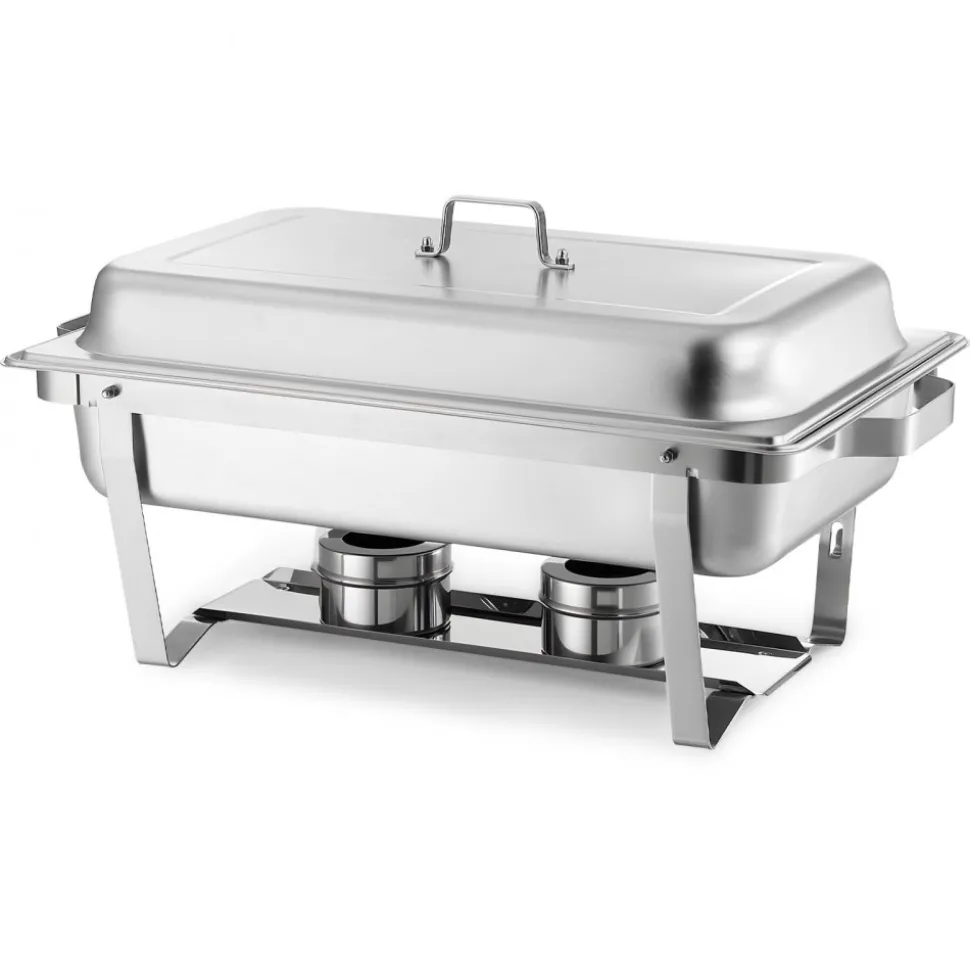 VEVOR Rectangle Chafing Dish, 9 Qt 2 Pack Stainless Steel Chafing Dish, Food Warmer Chafer Complete Set with Hollow Handle, 1 Food Tongs, Lid, Fuel Holder, Chafer Dishes for Banquet Party Wedding