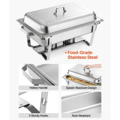 VEVOR Rectangle Chafing Dish, 9 Qt 2 Pack Stainless Steel Chafing Dish, Food Warmer Chafer Complete Set with Hollow Handle, 1 Food Tongs, Lid, Fuel Holder, Chafer Dishes for Banquet Party Wedding