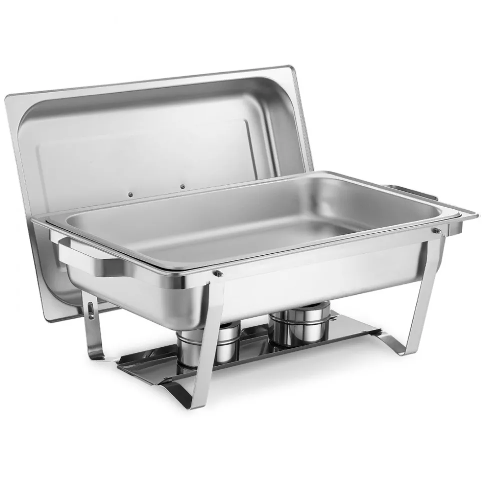 VEVOR Rectangle Chafing Dish, 9 Qt 2 Pack Stainless Steel Chafing Dish, Food Warmer Chafer Complete Set with Hollow Handle, 1 Food Tongs, Lid, Fuel Holder, Chafer Dishes for Banquet Party Wedding