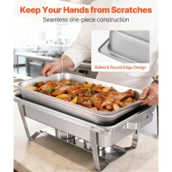 VEVOR Rectangle Chafing Dish, 9 Qt 2 Pack Stainless Steel Chafing Dish, Food Warmer Chafer Complete Set with Hollow Handle, 1 Food Tongs, Lid, Fuel Holder, Chafer Dishes for Banquet Party Wedding