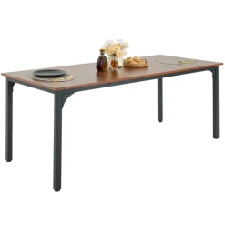 VEVOR Rectangle Dining Table, 71 inch Length Large Wood Tables for 6-8 Person, Farmhouse Dinner Furniture, Rustic Conference Desk with Iron Legs, for Home Kitchen Living Room, Brown(Only Table)