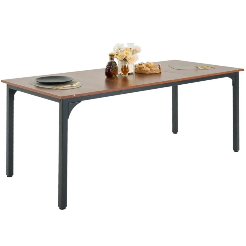 VEVOR Rectangle Dining Table, 71 inch Length Large Wood Tables for 6-8 Person, Farmhouse Dinner Furniture, Rustic Conference Desk with Iron Legs, for Home Kitchen Living Room, Brown(Only Table)