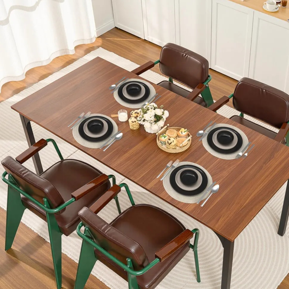 VEVOR Rectangle Dining Table, 71 inch Length Large Wood Tables for 6-8 Person, Farmhouse Dinner Furniture, Rustic Conference Desk with Iron Legs, for Home Kitchen Living Room, Brown(Only Table)