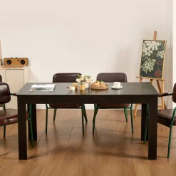 VEVOR Rectangle Dining Table, 63 inch Length Large Wood Tables for 4-6 Person, Modern Dinner Furniture, Conference Desk Supporting for 330LBS, for Home Kitchen Living Room, Black(Only Table)