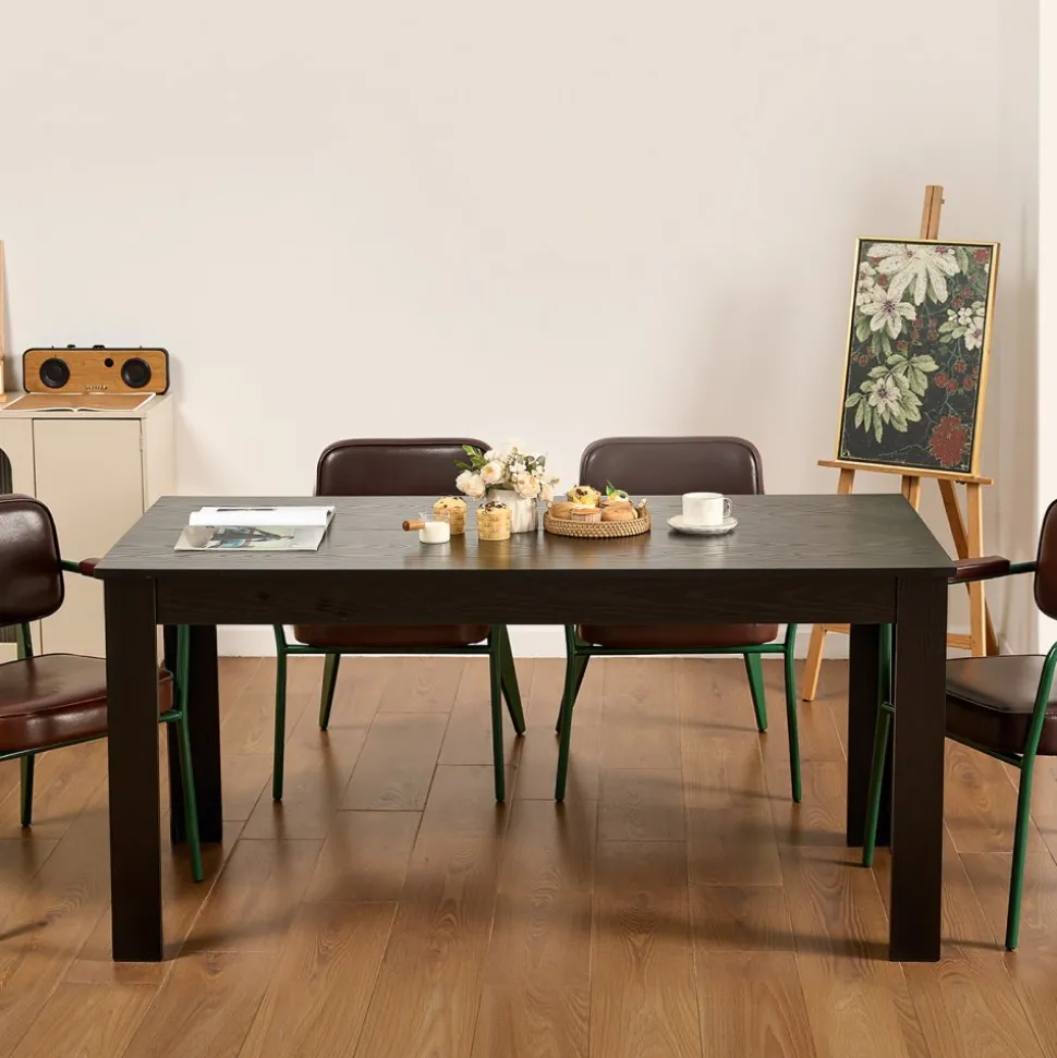 VEVOR Rectangle Dining Table, 63 inch Length Large Wood Tables for 4-6 Person, Modern Dinner Furniture, Conference Desk Supporting for 330LBS, for Home Kitchen Living Room, Black(Only Table)