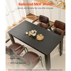 VEVOR Rectangle Dining Table, 63 inch Length Large Wood Tables for 4-6 Person, Modern Dinner Furniture, Conference Desk Supporting for 330LBS, for Home Kitchen Living Room, Black(Only Table)