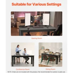VEVOR Rectangle Dining Table, 63 inch Length Large Wood Tables for 4-6 Person, Modern Dinner Furniture, Conference Desk Supporting for 330LBS, for Home Kitchen Living Room, Black(Only Table)