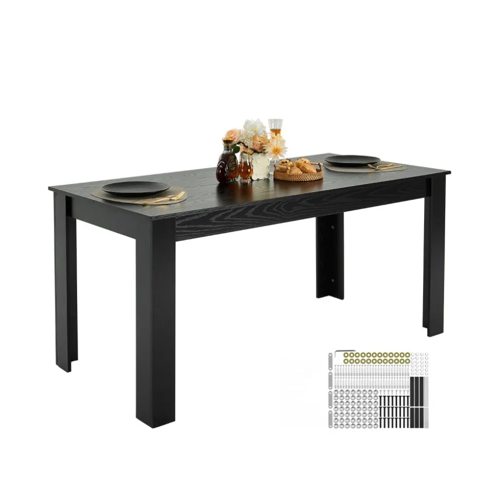 VEVOR Rectangle Dining Table, 63 inch Length Large Wood Tables for 4-6 Person, Modern Dinner Furniture, Conference Desk Supporting for 330LBS, for Home Kitchen Living Room, Black(Only Table)
