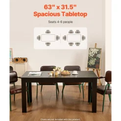 VEVOR Rectangle Dining Table, 63 inch Length Large Wood Tables for 4-6 Person, Modern Dinner Furniture, Conference Desk Supporting for 330LBS, for Home Kitchen Living Room, Black(Only Table)