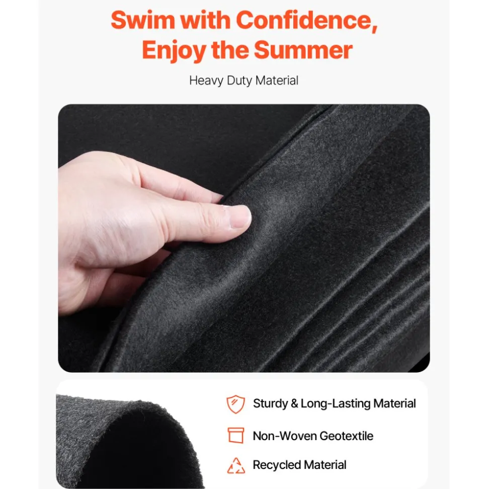 VEVOR Rectangle Pool Liner Pad, 16 x 32 ft Pool Liner Pad for Above Ground Swimming Pools, Extra-Thick Pool Mat, Prevents Punctures, Recycled Geotextile Material Underlayment Pad, Extend Liner Life