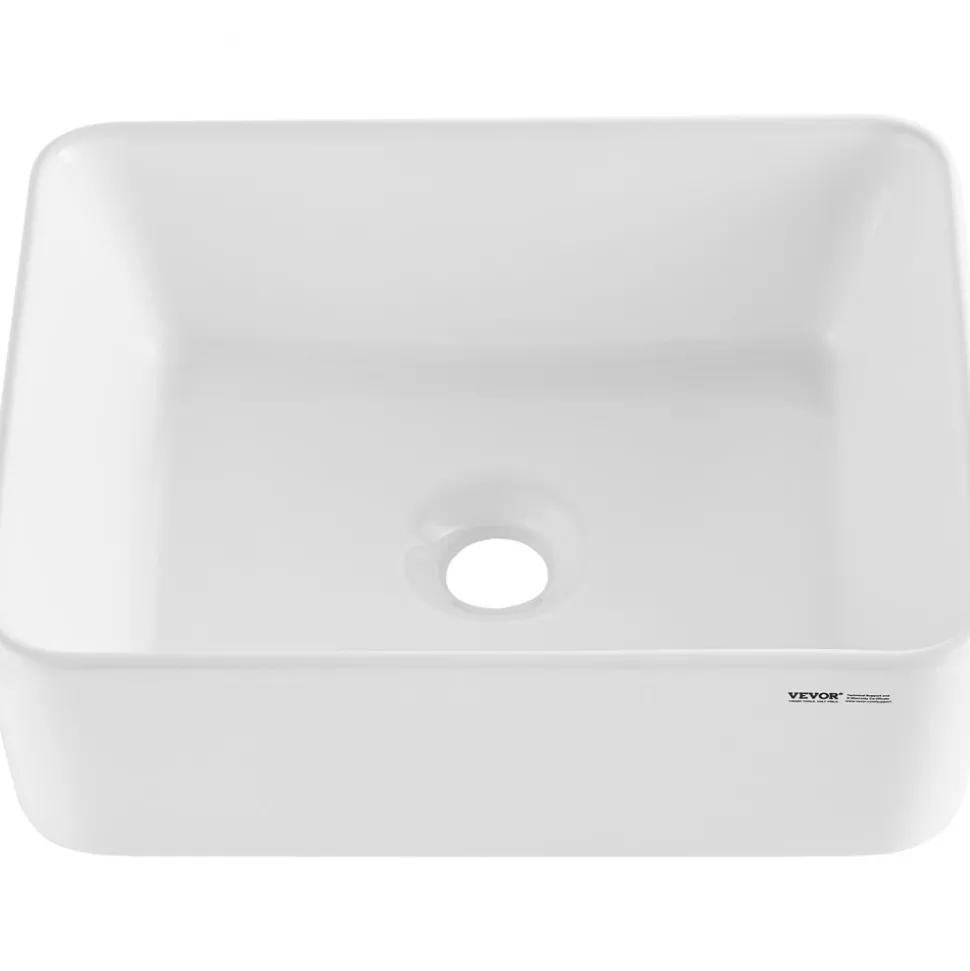 VEVOR Rectangle Vessel Sink, 16" x 12" Bathroom Vessel Sink Countertop, White Ceramic Bathroom Sinks Above Counter, Modern Style, Bright and Elegant, Well-Packaged for Bathroom, Hotel, Toilet, RV