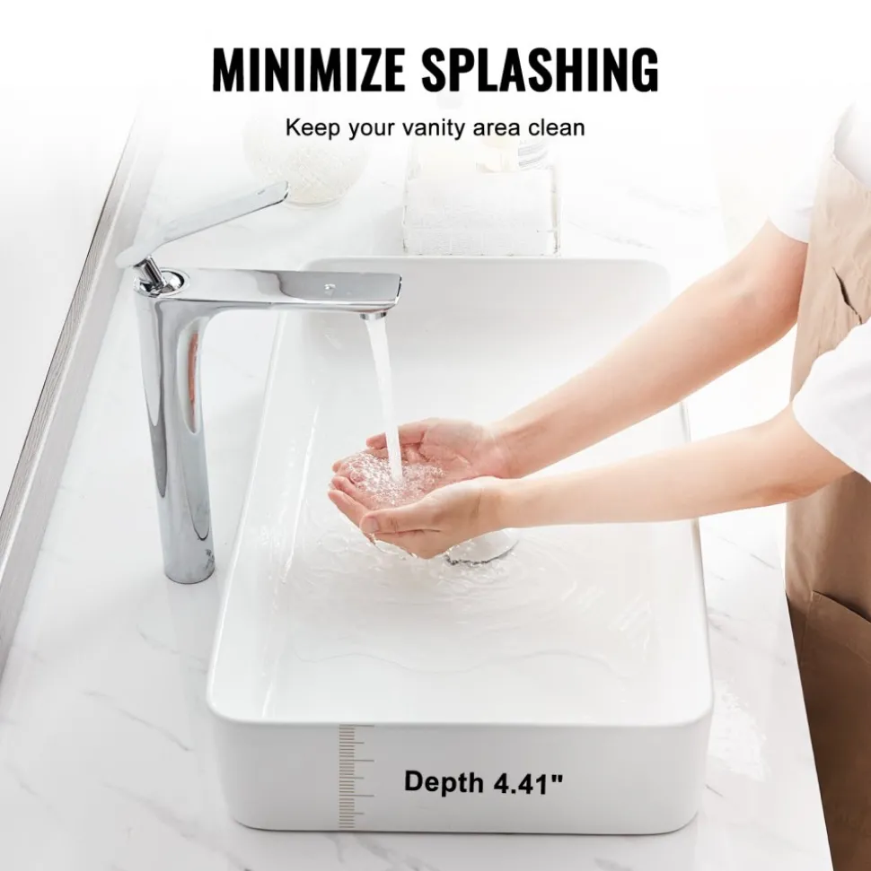 VEVOR Rectangle Vessel Sink, 24" x 13.8" Bathroom Vessel Sink Countertop, White Ceramic Bathroom Sinks Above Counter, Modern Style, Bright and Elegant, Well-Packaged for Bathroom, Hotel, Toilet, RV