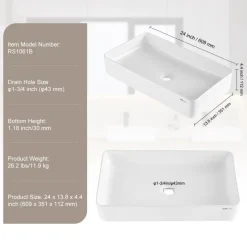 VEVOR Rectangle Vessel Sink, 24