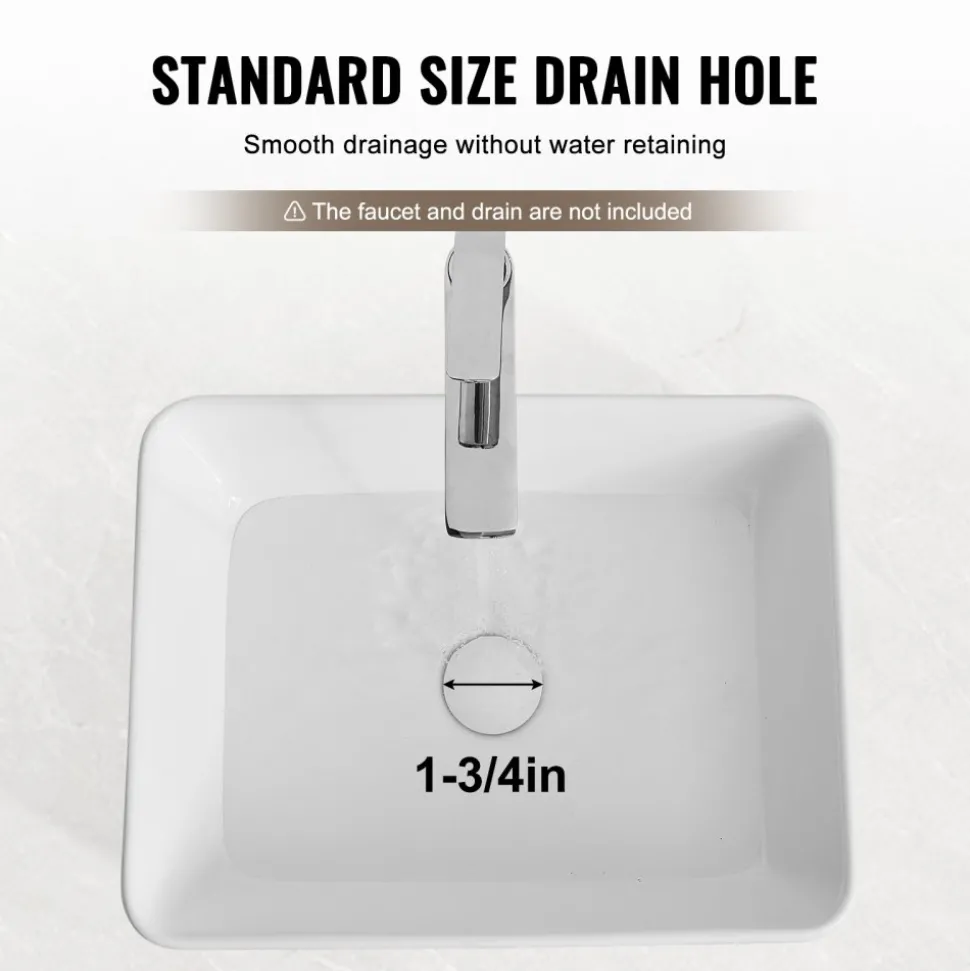 VEVOR Rectangle Vessel Sink, 19" x 14.7" Bathroom Vessel Sink Countertop, White Ceramic Bathroom Sinks Above Counter, Modern Style, Bright and Elegant, Well-Packaged for Bathroom, Hotel, Toilet, RV