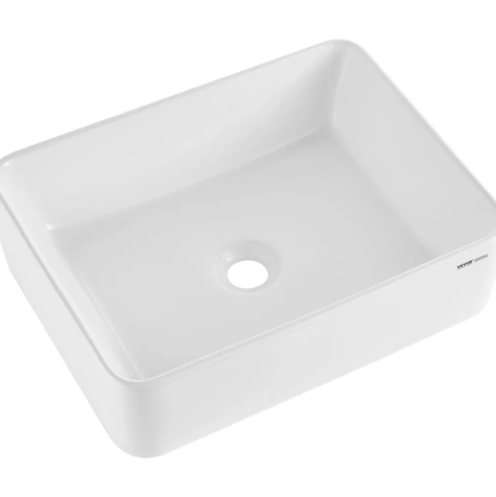 VEVOR Rectangle Vessel Sink, 19" x 14.7" Bathroom Vessel Sink Countertop, White Ceramic Bathroom Sinks Above Counter, Modern Style, Bright and Elegant, Well-Packaged for Bathroom, Hotel, Toilet, RV