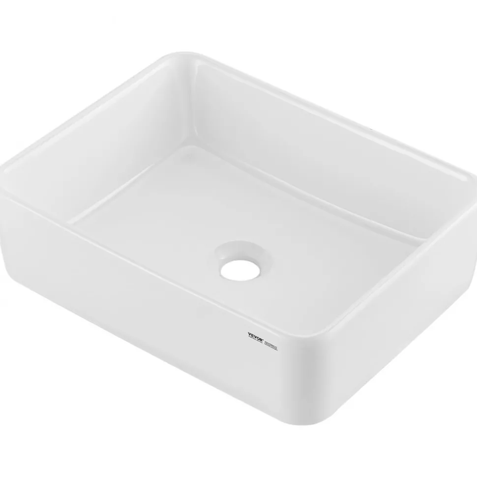 VEVOR Rectangle Vessel Sink, 19" x 14.7" Bathroom Vessel Sink Countertop, White Ceramic Bathroom Sinks Above Counter, Modern Style, Bright and Elegant, Well-Packaged for Bathroom, Hotel, Toilet, RV