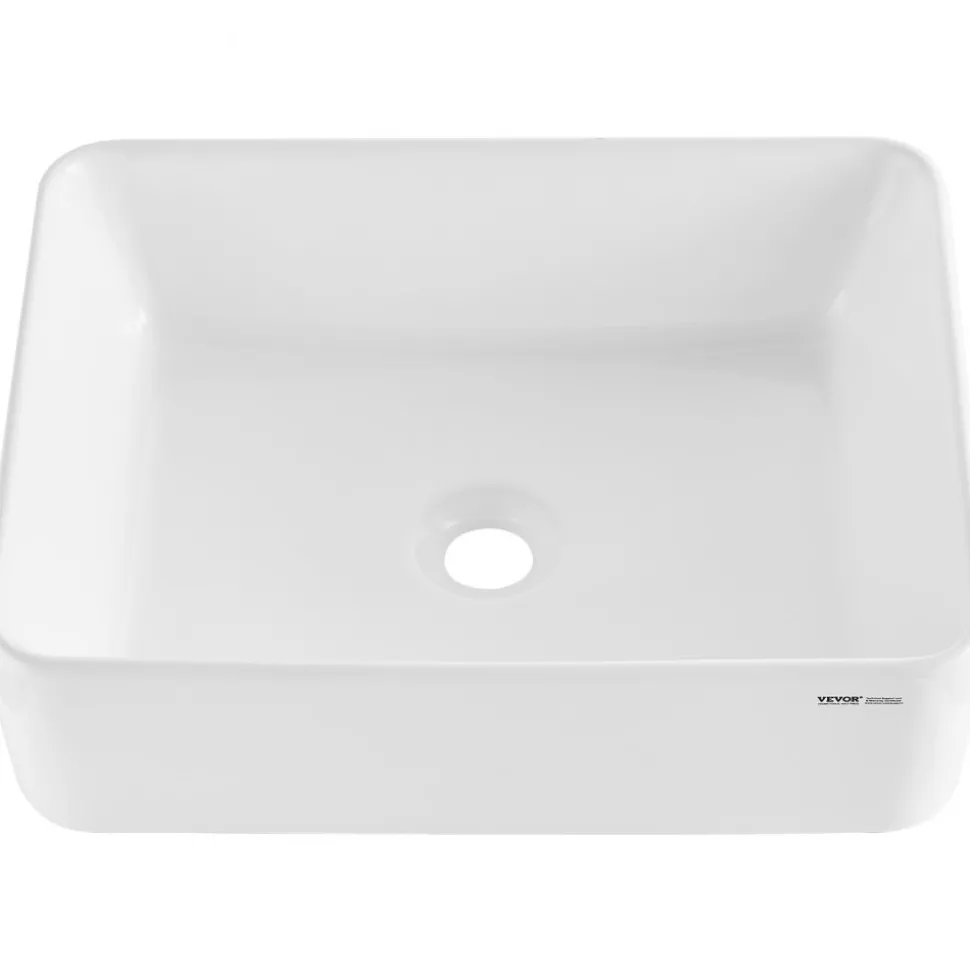 VEVOR Rectangle Vessel Sink, 19" x 14.7" Bathroom Vessel Sink Countertop, White Ceramic Bathroom Sinks Above Counter, Modern Style, Bright and Elegant, Well-Packaged for Bathroom, Hotel, Toilet, RV
