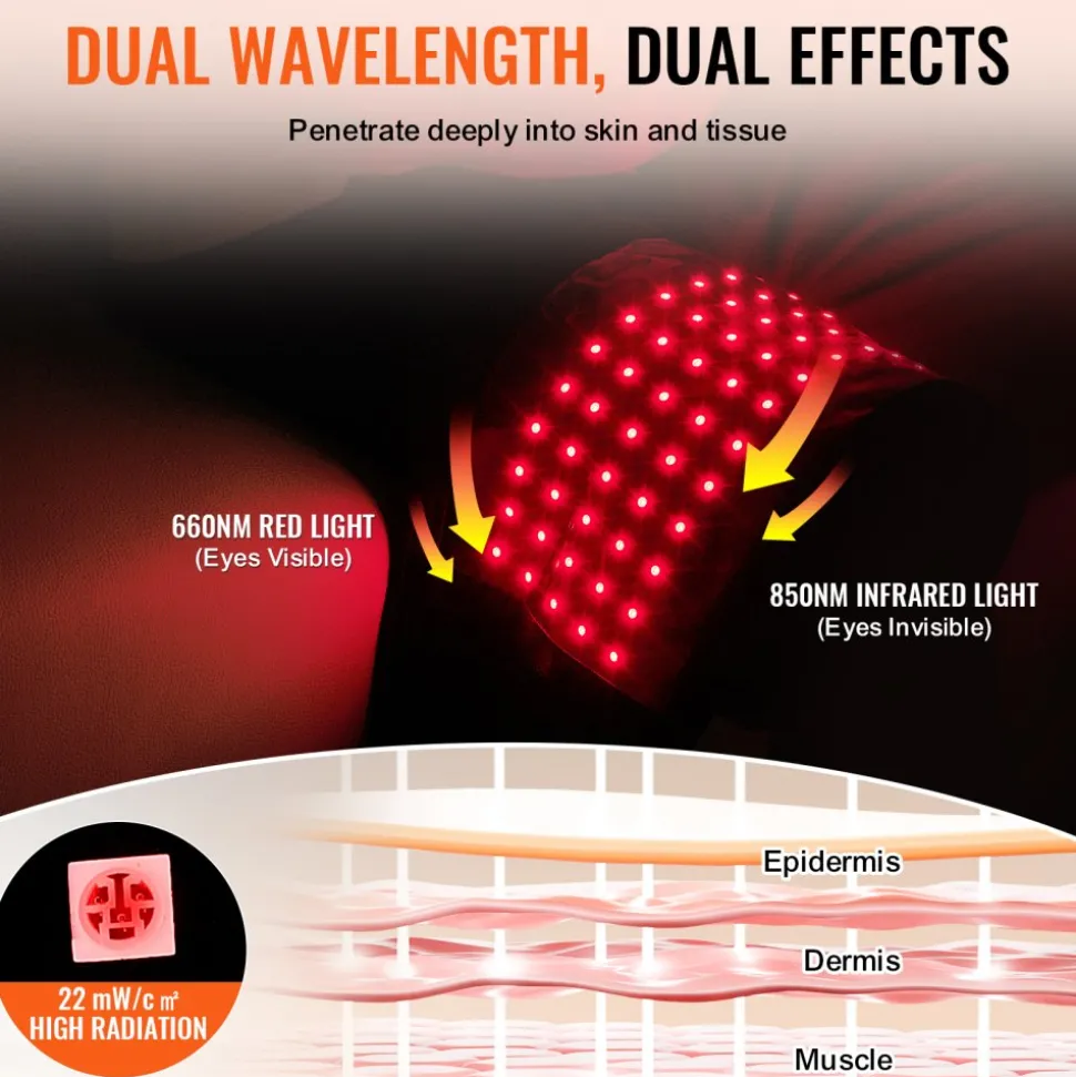 VEVOR Red Light Therapy Belt for Waist Shoulder, 660nm & 850nm Red Light Therapy Wrap Device with Timer, 80 LED, 3-Level Vibration & 10Hz Pulse, Cordless Light Therapy Pad for Pain Relief, Skin Health