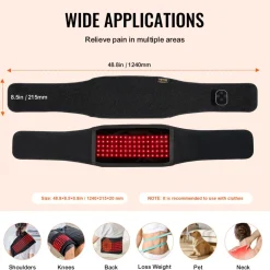 VEVOR Red Light Therapy Belt for Waist Shoulder, 660nm & 850nm Red Light Therapy Wrap Device with Timer, 80 LED, 3-Level Vibration & 10Hz Pulse, Cordless Light Therapy Pad for Pain Relief, Skin Health