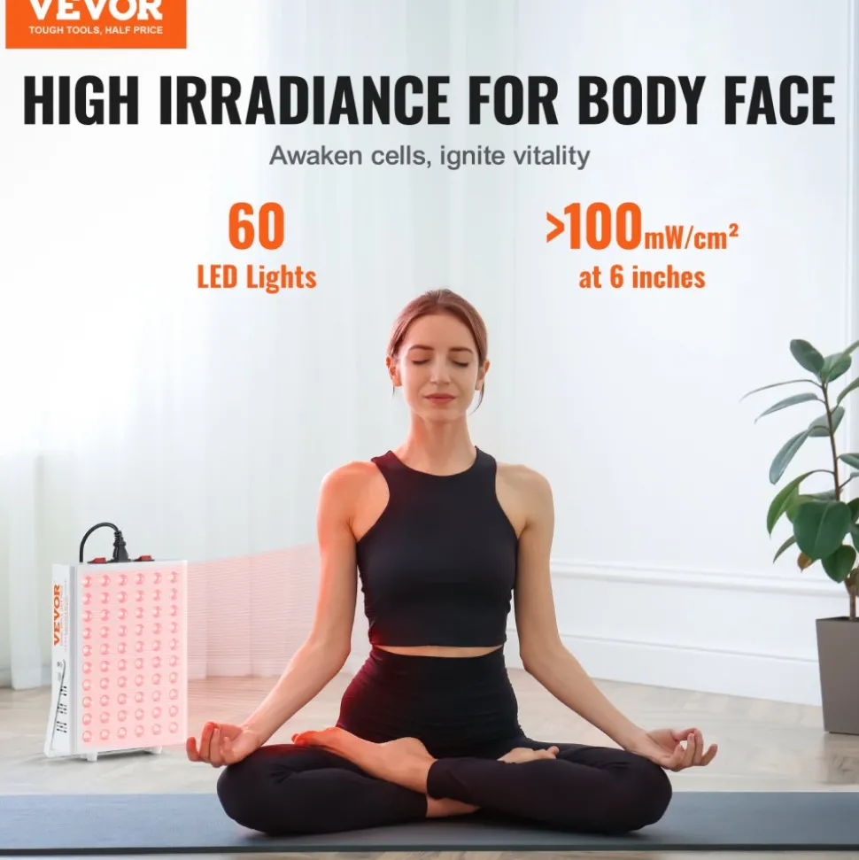 VEVOR Red Light Therapy for Body Face, 60 Dual-Chip LEDs, Red 660nm & Near Infrared 850nm Combo, High Power Red Light Therapy Panel for Recovery, Pain Relief, Wound Healing, Skin Health, 80W
