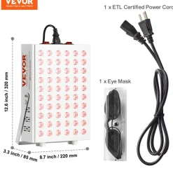 VEVOR Red Light Therapy for Body Face, 60 Dual-Chip LEDs, Red 660nm & Near Infrared 850nm Combo, High Power Red Light Therapy Panel for Recovery, Pain Relief, Wound Healing, Skin Health, 80W
